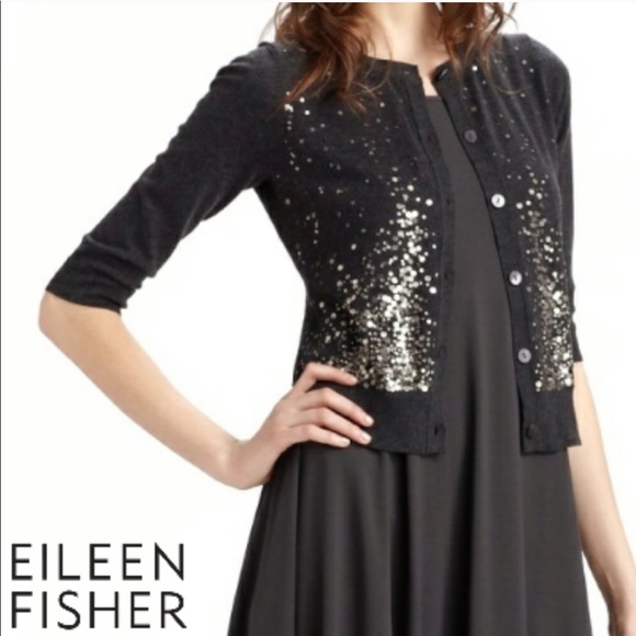 Eileen Fisher Sweaters - Eileen Fisher Grey cashmere sweater gold sequin S